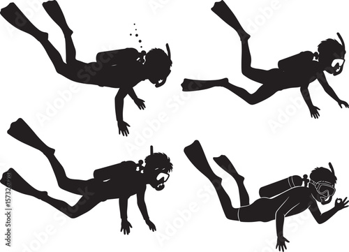 Diver Boy Reaching Seabed In Action Pose silhouette