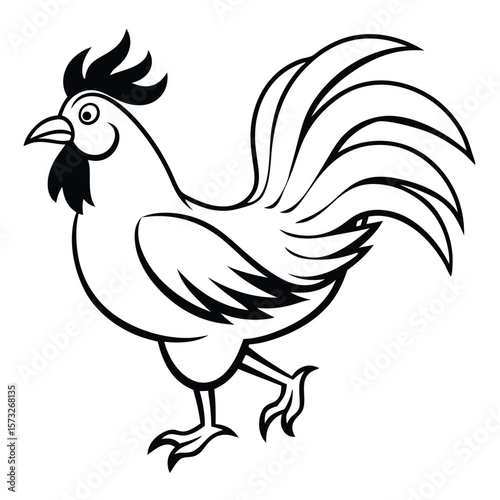 Dynamic Rooster Illustration  A Vibrant Line Art Drawing of a Majestic Rooster