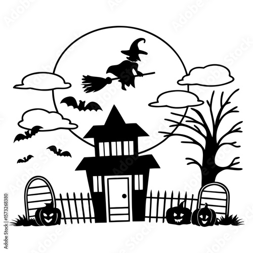 Witch Flight Halloween Scene 2025