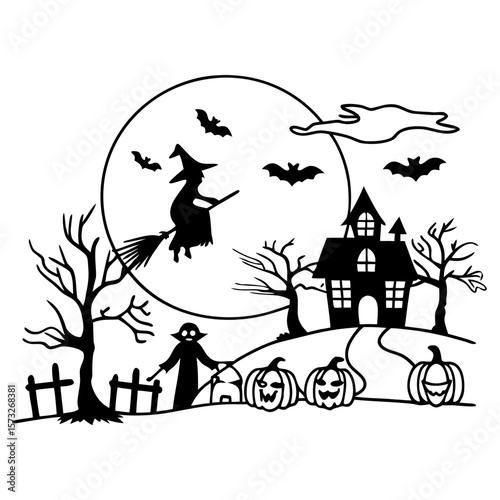 Witch Flight Halloween Scene 2025
