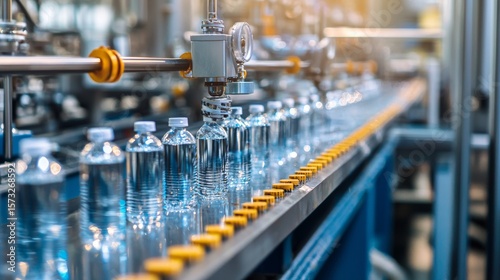 Wallpaper Mural Industrial bottling line with transparent plastic bottles moving on automated machinery production system Torontodigital.ca