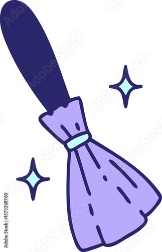 cartoon of a magic broomstick sweeping in bright neon color