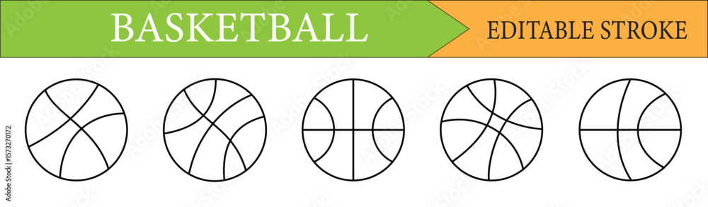 Basketball Line Icon Set with Editable Stroke Basketball Line Icon Set with Editable Stroke