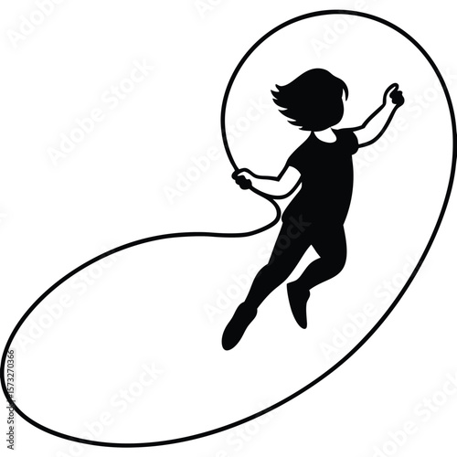 Silhouette of a Child Joyfully Jumping Rope Mid-Air Action