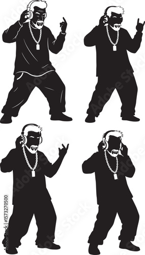 Hip Hop Grandfather Listening To Music Cartoon silhouette