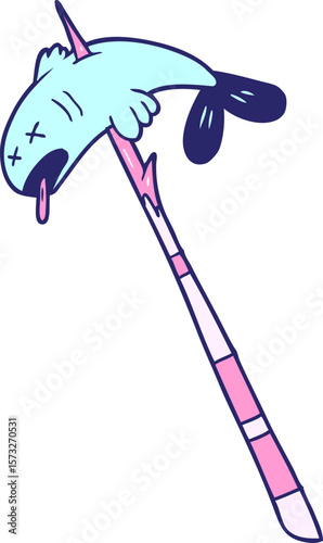 cartoon fish speared in bright neon color