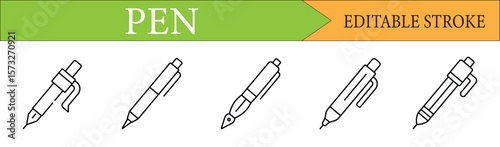 Pen Line Icon Set | Editable Stroke Vector Symbols for Writing and Office