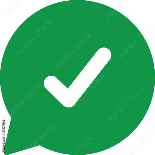 Green Speech Bubble with White Check Mark Icon Approval Symbol Yes Correct Choice