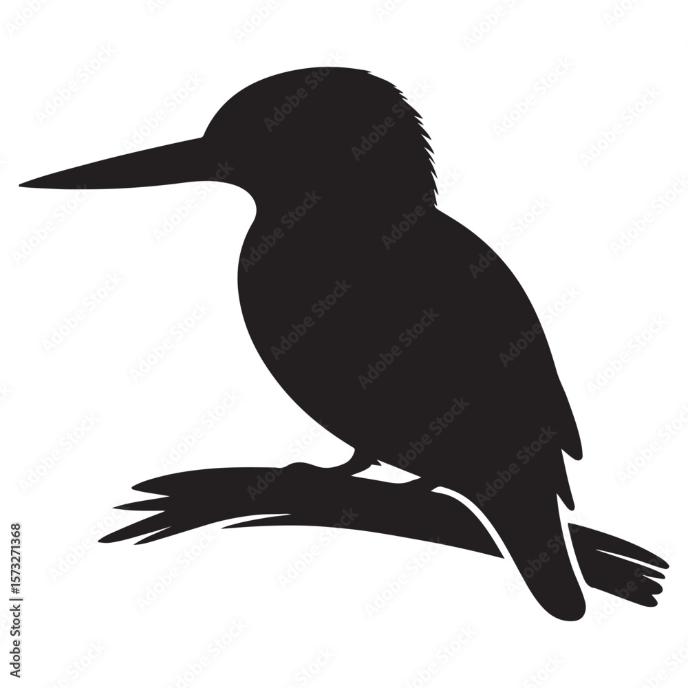 Fototapeta premium Kingfisher perched on branch vector silhouette, Wildlife animals.