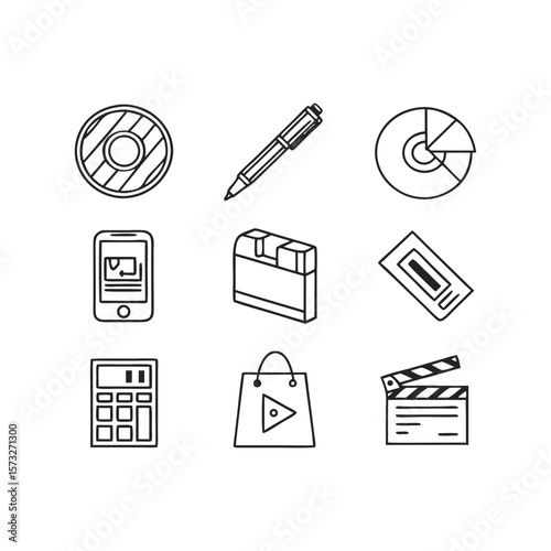 Simple Line Icons Representing Productivity, Communication, and Entertainment