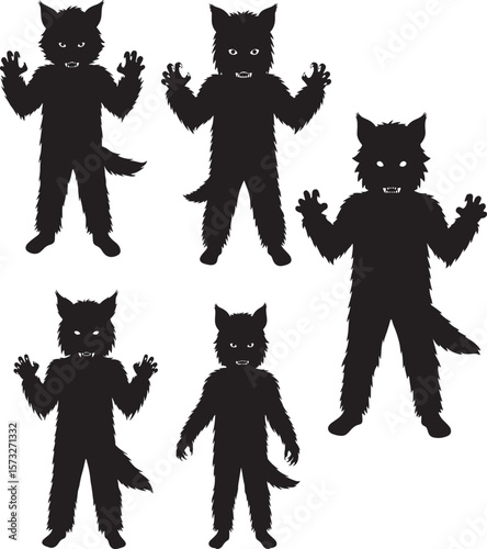 Kid Wearing Werewolf Costume For Halloween silhouette