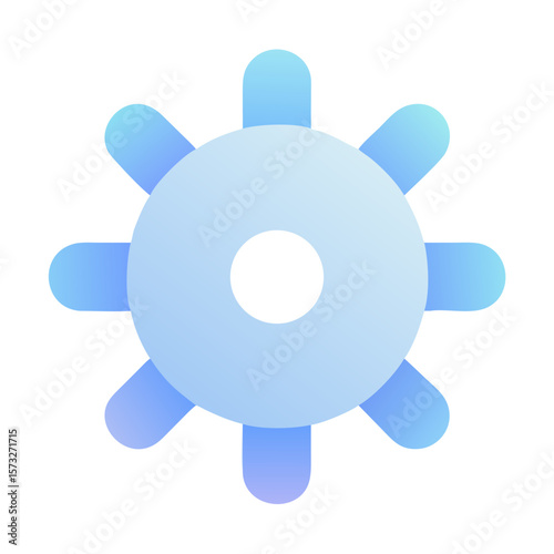 Light blue gear with rounded edges and a central hole on a white background design element