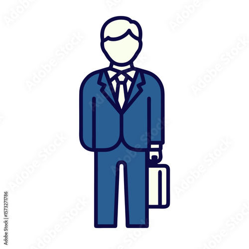 Illustration of a businessman in a suit holding a briefcase standing straight up in a professional manner