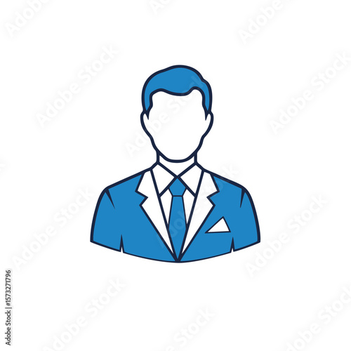 Illustration of a faceless man in a blue suit and tie with a white pocket square design icon 100 char
