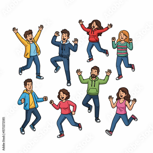 Happy people jumping celebrating joyful moments friendship