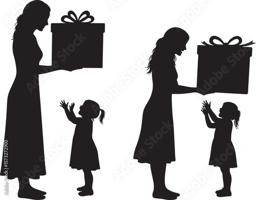 Mother Surprising Daughter With Big Gift silhouette