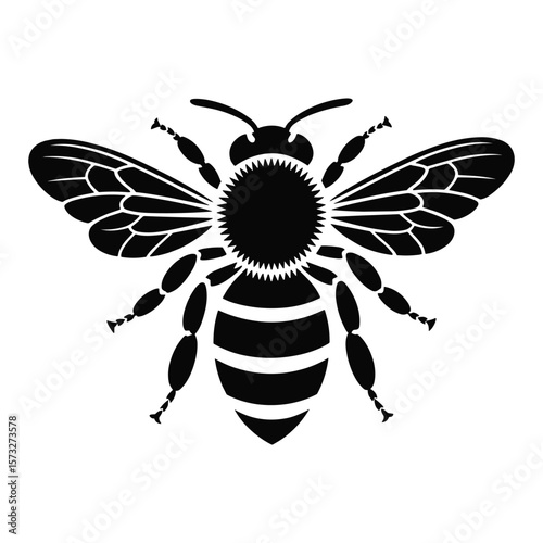 Stylized black bee insect silhouette with detailed wings and body