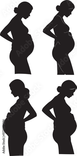 Pregnant Mother Feeling Contractions Cartoon silhouette
