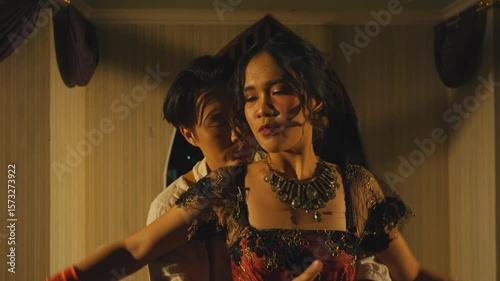 Romantic Vintage Embrace in Soft Lighting