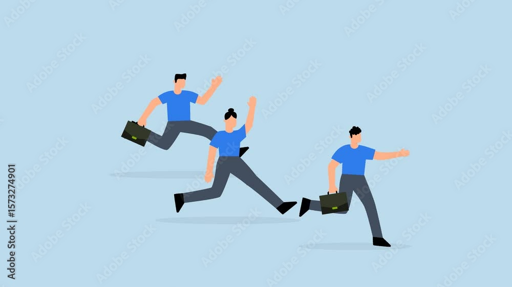 4k animation of business competitor runs to finish line fast with full force.