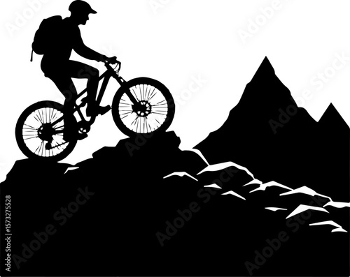 Mountain Tree Bike Silhouette with Scenic Landscape" vector graphics