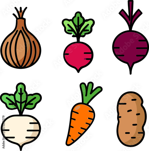 Various colorful vegetables including onions, carrots, and radishes  