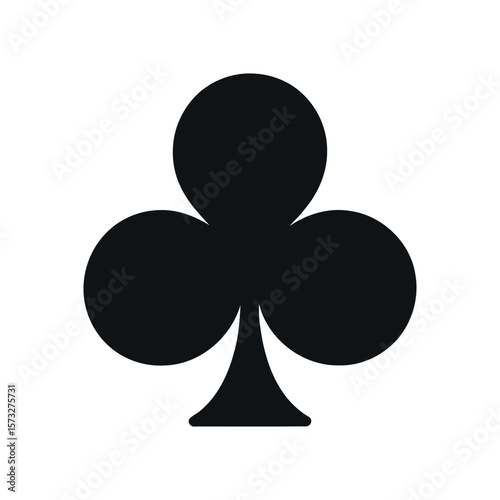 A stark black silhouette of a club playing card symbol stands out against a clean white background representing a suit in a deck