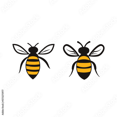 Two outlined cartoon bees with yellow stripes appear on a transparent background