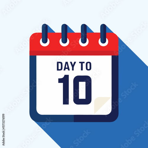 A calendar icon displays the date of the tenth with a long blue shadow