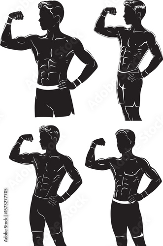 Muscular Boy Showing Off Body Cartoon silhouette