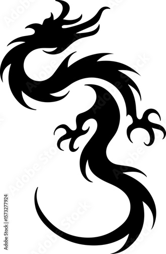 Oriental Dragon Tattoo Silhouette Design" vector