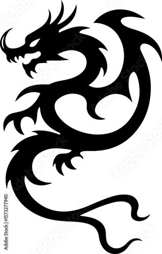 Oriental Dragon Tattoo Silhouette Design" vector