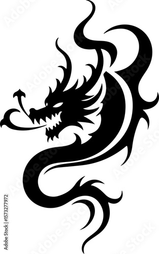 Oriental Dragon Tattoo Silhouette Design" vector