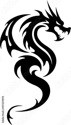 Oriental Dragon Tattoo Silhouette Design" vector