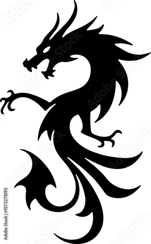 Oriental Dragon Tattoo Silhouette Design" vector