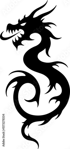Oriental Dragon Tattoo Silhouette Design" vector bundle