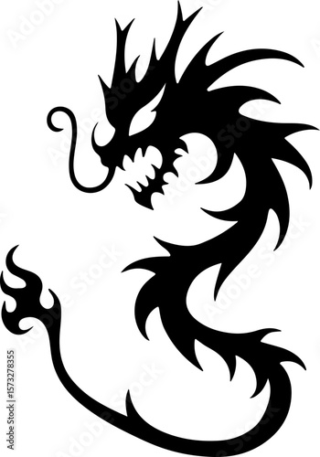 Oriental Dragon Tattoo Silhouette Design" vector bundle