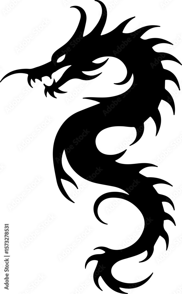 Fototapeta premium Oriental Dragon Tattoo Silhouette Design