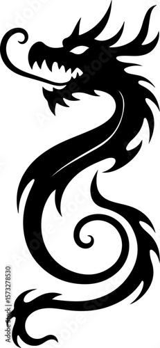 Oriental Dragon Tattoo Silhouette Design" vector bundle