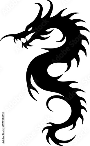 Oriental Dragon Tattoo Silhouette Design" vector bundle
