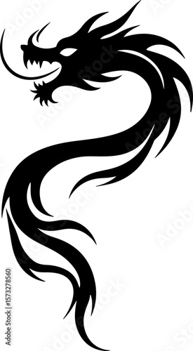 Oriental Dragon Tattoo Silhouette Design" vector bundle