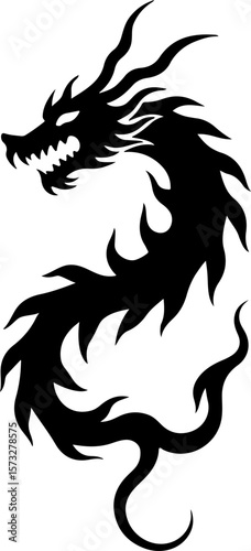 Oriental Dragon Tattoo Silhouette Design" vector bundle
