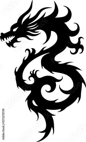 Oriental Dragon Tattoo Silhouette Design" vector bundle