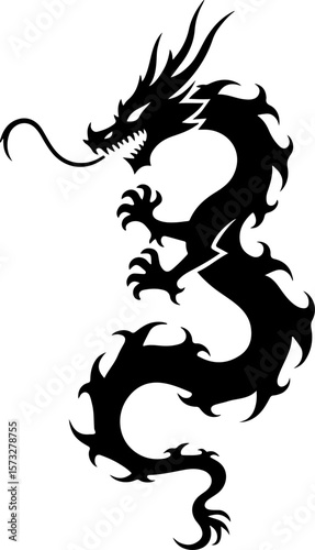 Oriental Dragon Tattoo Silhouette Design" vector bundle