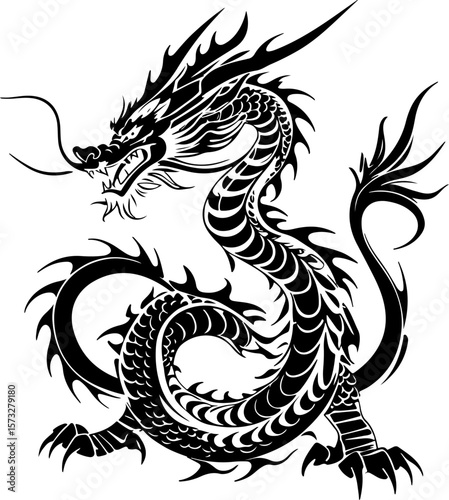 Oriental Dragon Tattoo Silhouette Design" vector bundle