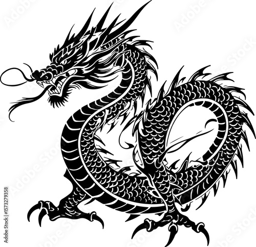 Oriental Dragon Tattoo Silhouette Design" vector bundle