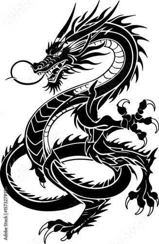Oriental Dragon Tattoo Silhouette Design" vector bundle