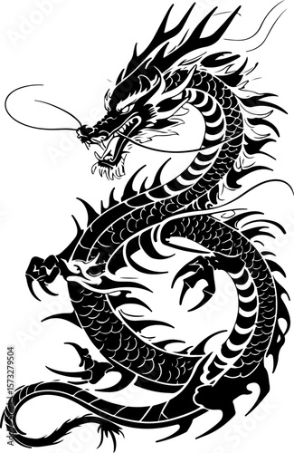 Oriental Dragon Tattoo Silhouette Design" vector bundle