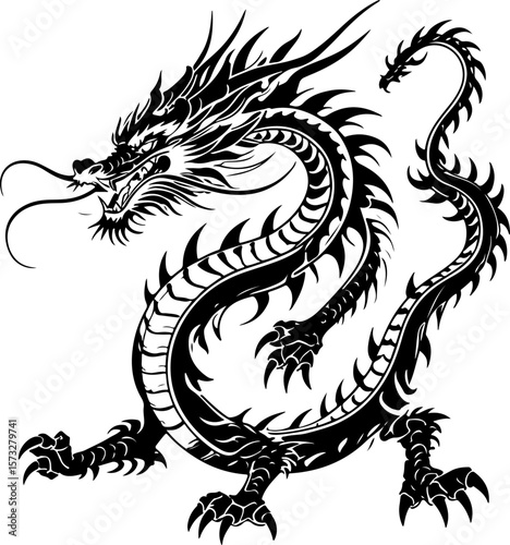Oriental Dragon Tattoo Silhouette Design" vector bundle