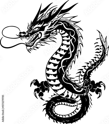 Oriental Dragon Tattoo Silhouette Design" vector bundle